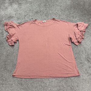Nur Gigg Ruffle Sleeves Blouse Top Womens XL Pink Crew Neck Stretch Casual